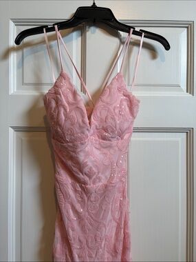 Windsor Pink Beaded Lace Prom Dress